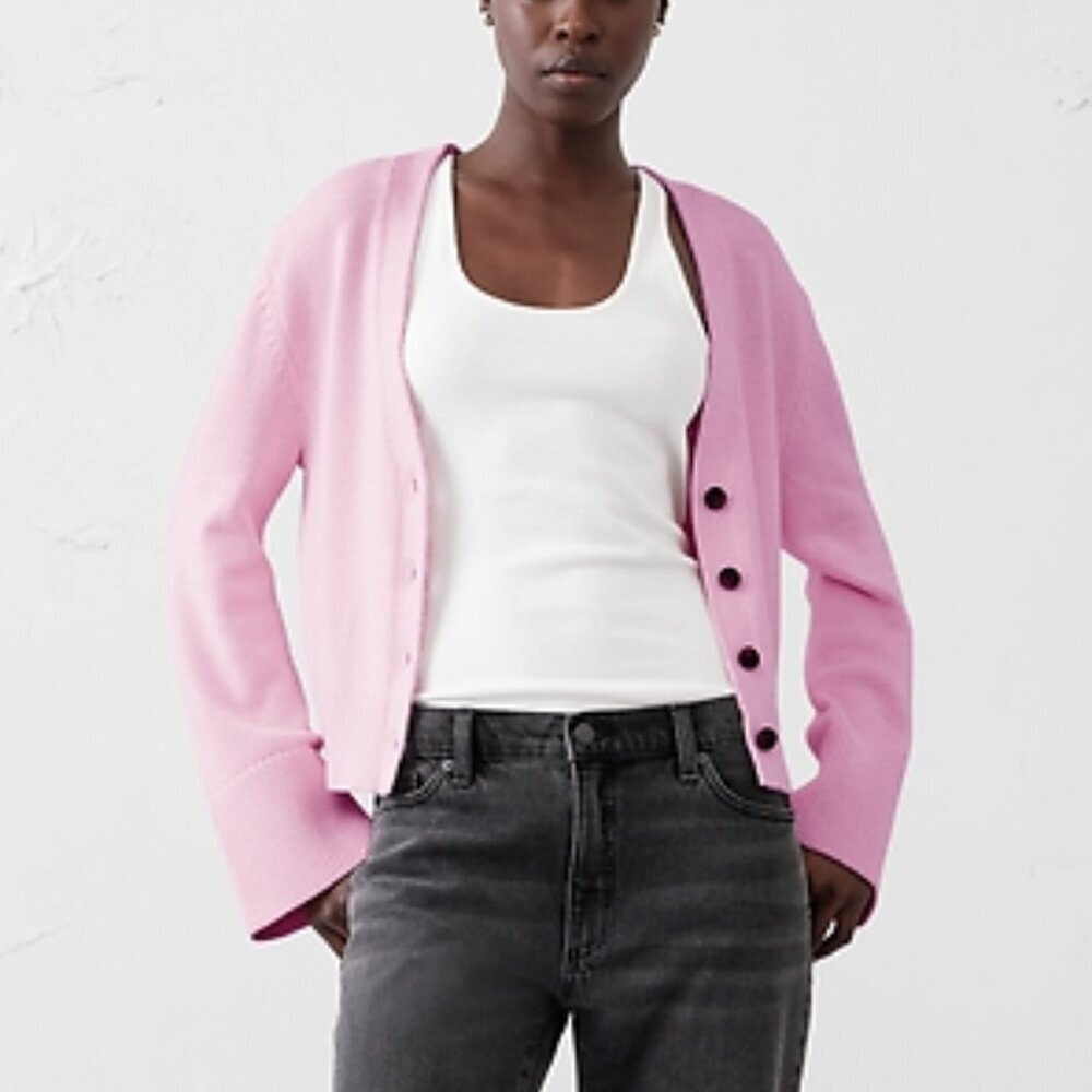 BR Bell-Sleeve Cardigan Sweater Pink Size XL